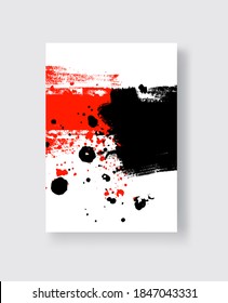 Black and Red ink brush stroke on white background. Japanese style. Vector illustration of grunge stains