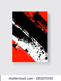 Black and Red ink brush stroke on white background. Japanese style. Vector illustration of grunge stains