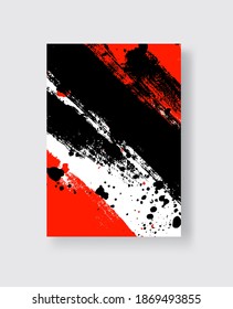 Black and Red ink brush stroke on white background. Japanese style. Vector illustration of grunge stains