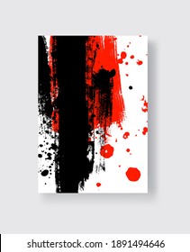 Black and Red ink brush stroke on white background. Japanese style. Vector illustration of grunge stains