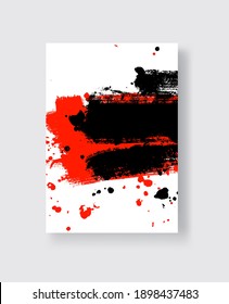 Black and Red ink brush stroke on white background. Japanese style. Vector illustration of grunge stains