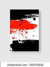 Black and Red ink brush stroke on white background. Japanese style. Vector illustration of grunge stains