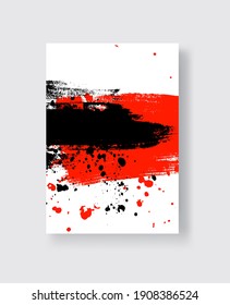 Black and Red ink brush stroke on white background. Japanese style. Vector illustration of grunge stains