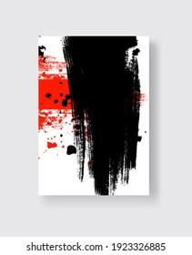 Black and Red ink brush stroke on white background. Japanese style. Vector illustration of grunge stains