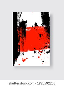 Black and Red ink brush stroke on white background. Japanese style. Vector illustration of grunge stains
