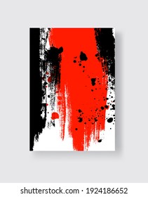 Black and Red ink brush stroke on white background. Japanese style. Vector illustration of grunge stains