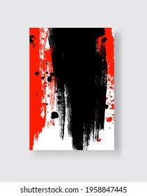 Pincel de tinta negra y roja sobre fondo blanco. Estilo japonés. Ilustración vectorial de manchas de grano