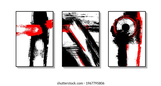 Pincel de tinta negra y roja sobre fondo blanco. Estilo japonés.