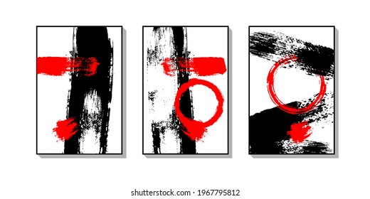 Black and Red ink brush stroke on white background. Japanese style.
