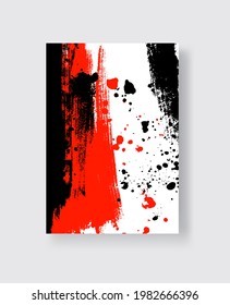 Black and Red ink brush stroke on white background. Japanese style. Vector illustration of grunge stains