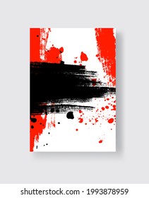 Black and Red ink brush stroke on white background. Japanese style. Vector illustration of grunge stains