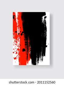Pincel de tinta negra y roja sobre fondo blanco. Estilo japonés. Ilustración vectorial de manchas de grano