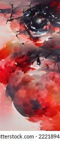 Fondo del trazo de pincel rojo negro. Estilo japonés.
