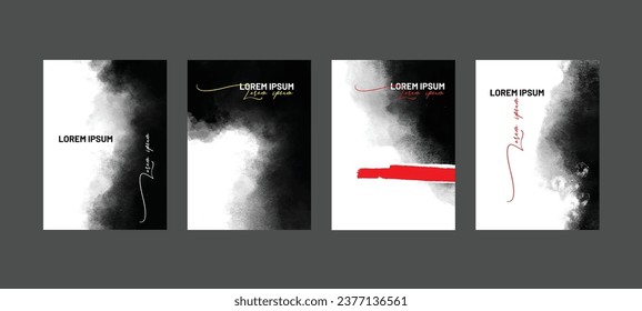 Black red ink brush stroke on white background. Japanese style. Vector illustration 