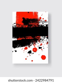 Black and Red ink brush stroke on white background. Japanese style. Vector illustration of grunge stains
