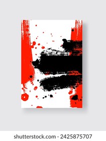 Trazo de pincel de tinta negra y roja sobre fondo blanco. Estilo japonés. Ilustración vectorial de manchas de grunge