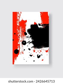 Trazo de pincel de tinta negra y roja sobre fondo blanco. Estilo japonés. Ilustración vectorial de manchas de grunge