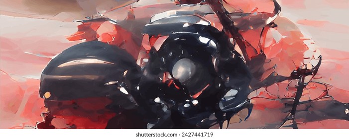 Fondo de pincelada de tinta roja negra. Estilo japonés. Ilustración vectorial de grunge manchas abstractas. Ilustración de pinceles vectoriales.