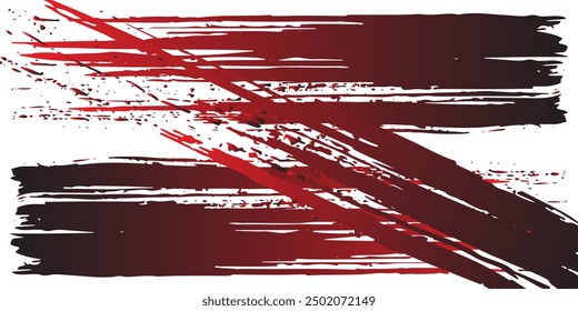 Trazo de pincel de tinta roja negra sobre fondo blanco. Estilo japonés. Ilustración vectorial de manchas de ondas grunge. Ilustración de pinceles de Vector.