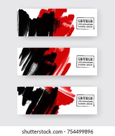 Black red ink brush stroke on white background. Japanese style. Vector illustration of grunge circle stains