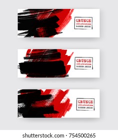 Black red ink brush stroke on white background. Japanese style. Vector illustration of grunge circle stains