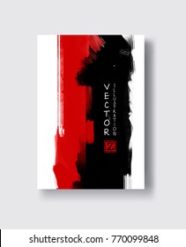 Black red ink brush stroke on white background. Japanese style. Vector illustration of grunge wave stains.Vector brushes illustration.