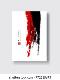 Black red ink brush stroke on white background. Japanese style. Vector illustration of grunge wave stains.Vector brushes illustration.