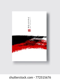 Black red ink brush stroke on white background. Japanese style. Vector illustration of grunge wave stains.Vector brushes illustration.