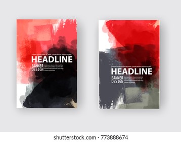 Black red ink brush stroke on white background. Japanese style. Vector illustration of grunge wave stains.Vector brushes illustration.