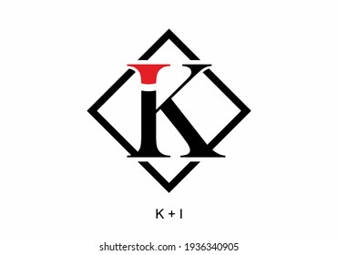 Black and red of KI initial letter design