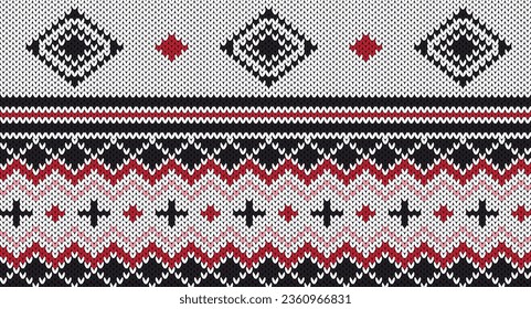 Black and red knitted pattern, Festive Sweater Design. Seamless Knitted Pattern