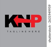 Black and red KNP letter logo vector, arrow shape concept, free product design.