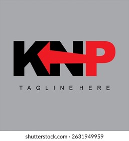 Black and red KNP letter logo vector, arrow shape concept, free product design.