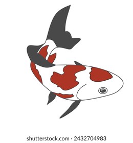 Ilustración vectorial del logotipo del pez koi negro y rojo sobre un fondo blanco