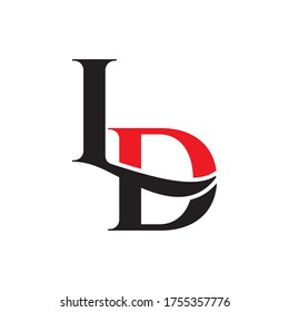black red L D serif letter logo design vector