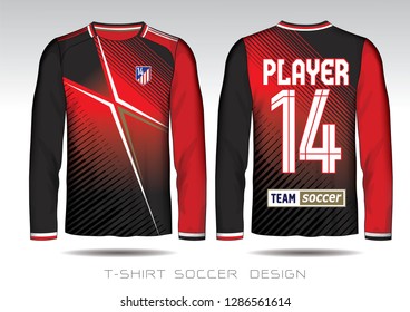 Black and Red layout football sport t-shirt design. Template front, back view. Soccer kit national team shirt mock up. Vector Illustration.