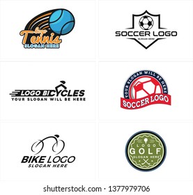 Black red line art badge logo design ball icon star stick illustration vector bike suitable for sport golf tennis race