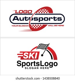 Black red line art logo design flag and speedometer suitable for sport ski competition championship
