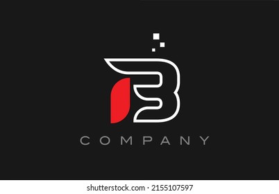black red line B alphabet letter logo icon. Creative design template for company and business