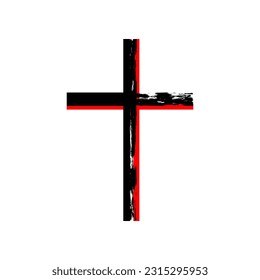 Diseño vectorial del icono de la religión cruzada cristalizada en línea roja negra