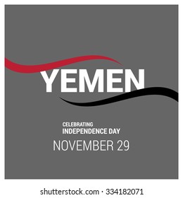 Black and Red lines on gray background celebration typography style. Vector Yemen Independence Day Celebrating 29 November Celebration Card. Illustration