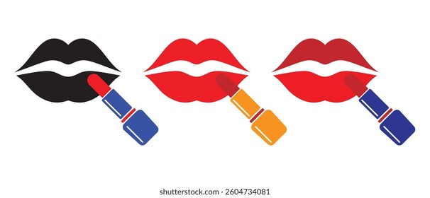black and red lip print vector illustration isolated on white background.