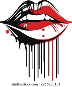 black and red lips with drops