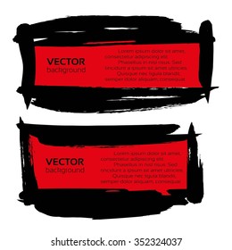 Black and red long horizontal banners from textured thick smears isolated on a white background