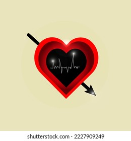 black and red love heart vector