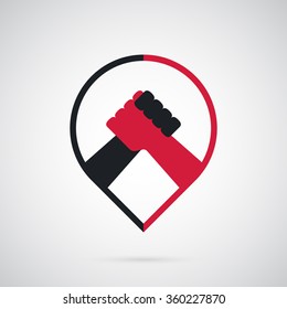 Black and red man hand logo template. Creative and modern symbol for company identity, advertising, poster, leaflet, banner, web, flyer.