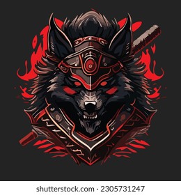 black and red mascot logo of a samurai wolf