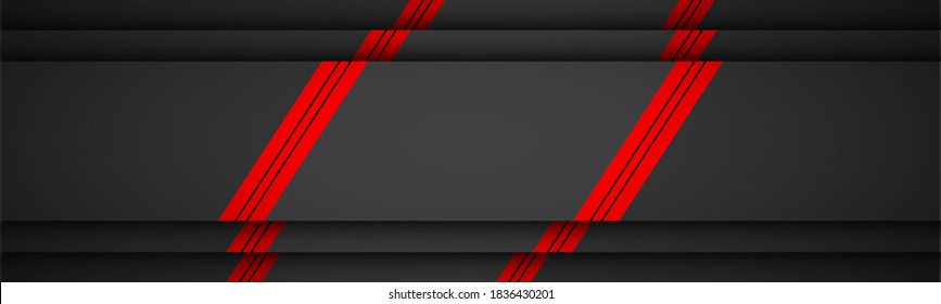 Black and red material design header. Modern banner with overlap layers with free space for your text. Widescreen vector illustration