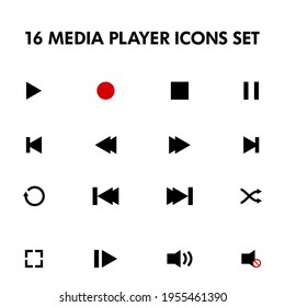 Vector de conjunto de iconos del reproductor de medios negros y rojos
