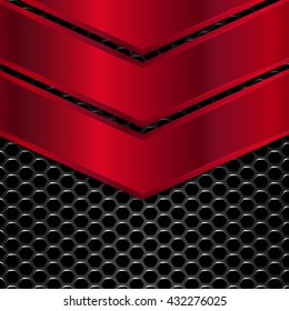 Black and red metal background. Geometric pattern of hexagons with red metal plates